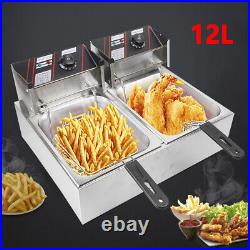 12L 5000W Commercial Restaurant Electric Deep Fryer Dual Tank Stainless Steel UK