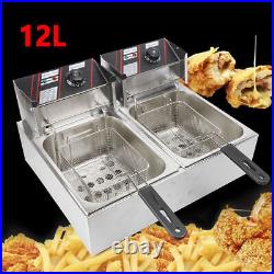 12L 5000W Commercial Restaurant Electric Deep Fryer Dual Tank Stainless Steel UK