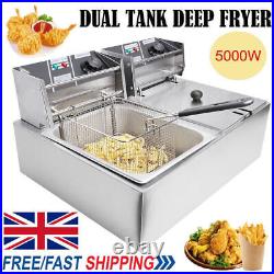 12L 5000W Electric Deep Fryer Dual Tank Stainless Steel Commercial Restaurant