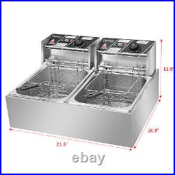 12L 5000W Electric Deep Fryer Dual Tank Stainless Steel Commercial Restaurant
