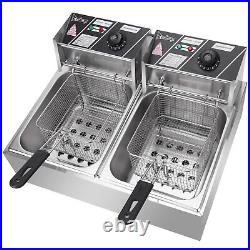 12L Commercial Electric Deep Fryer Fat Chip Double Tank Stainless Steel 5000W UK