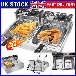 12L Commercial Electric Deep Fryer Fat Chip Twin Double Tank Stainless Steel NEW