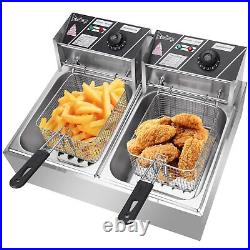 12L Commercial Electric Deep Fryer Fried Food Double Tank Stainless Steel 2500W