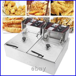 12L Commercial Electric Double Tank Fryer Stainless Steel Countertop Deep Fryer