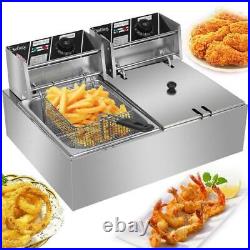 12L Electric Deep Fryer Commercial Dual Tank Stainless Steel Non-Stick Pan 5000W