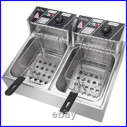 12L Electric Deep Fryer Commercial Dual Tank Stainless Steel Non-Stick Pan 5000W