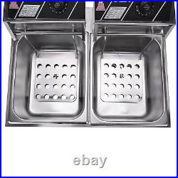 12L Electric Deep Fryer Commercial Dual Tank Stainless Steel Non-Stick Pan 5000W