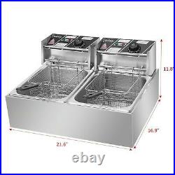 12L Electric Deep Fryer Commercial Dual Tank Stainless Steel Non-Stick Pan 5000W