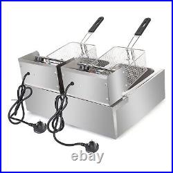 12L Electric Deep Fryer Commercial Dual Tank Stainless Steel Non-Stick Pan 5000W