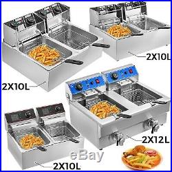 12/20L Electric Deep Fryer Commercial Dual Tank Fat Fry Chip Stainless Steel