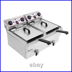 16L Electric Deep Fryer Dual Tank Commercial Stainless Steel Fat Chip with Faucet