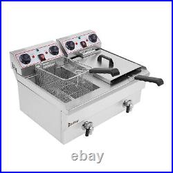 16L Electric Deep Fryer Dual Tank Commercial Stainless Steel Fat Chip with Faucet