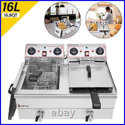 16L Stainless Steel Commercial Double Twin Tank Electric Deep Fryer Fat Chip