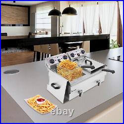 16L Stainless Steel Commercial Double Twin Tank Electric Deep Fryer Fat Chip