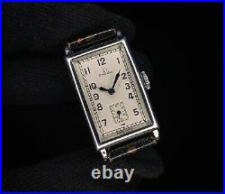 1930 Art Deco Omega T17 rectangular Tank watch, Staybrite Steel Case, Serviced