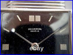 1937 Universal Geneve Hooded lug Steel Tank Bauhaus black dial ref 6199