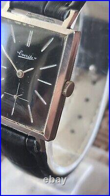 1950s Art Deco Mens Vintage EVERITE 17 J Stainless Steel Swiss Made Tank Watch