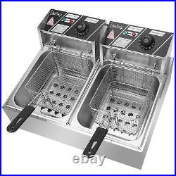 20L Chip Fryer Dual Tank Stainless Steel Commercial Electric Deep Fat