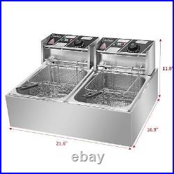 20L Chip Fryer Dual Tank Stainless Steel Commercial Electric Deep Fat