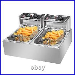 20L Commercial Electric Deep Fat Chip Fryer Dual Tank Stainless Steel 12L Oil