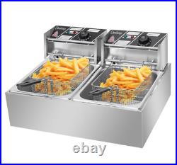 20L Commercial Electric Deep Fat Chip Fryer Dual Tank Stainless Steel 12L Oil