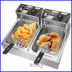 20L Commercial Electric Deep Fat Chip Fryer Dual Tank Stainless Steel 12L Oil