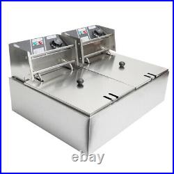 20L Commercial Electric Deep Fat Chip Fryer Dual Tank Stainless Steel 12L Oil