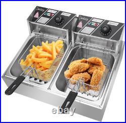 20L Commercial Electric Deep Fat Chip Fryer Dual Tank Stainless Steel 12L Oil