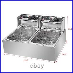 20L Commercial Electric Deep Fat Chip Fryer Dual Tank Stainless Steel 12L Oil