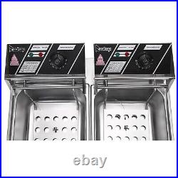 20L Commercial Electric Deep Fat Chip Fryer Dual Tank Stainless Steel 12L Oil