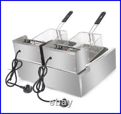 20L Commercial Electric Deep Fat Chip Fryer Dual Tank Stainless Steel 12L Oil