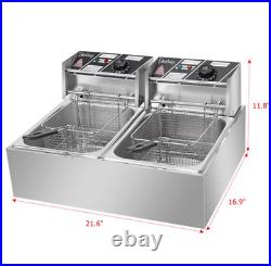 20L Commercial Electric Deep Fat Chip Fryer Dual Tank Stainless Steel 12L Oil