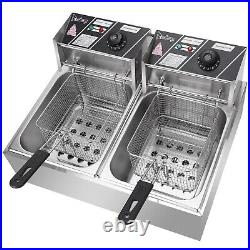 20L Commercial Electric Deep Fat Chip Fryer Dual Tank Stainless Steel 12L Oil