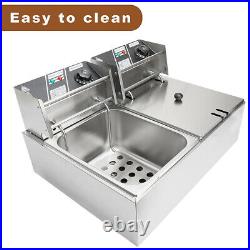 20L Commercial Electric Deep Fat Chip Fryer Dual Tank Stainless Steel 12L Oil UK