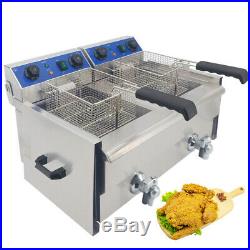 20L Commercial Electric Deep Fat Fryer Chips Twin Tank Frying Basket with Timer