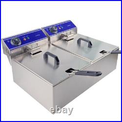 20L Commercial Electric Deep Fryer Fat Chip Fryer Double Tank Stainless Steel