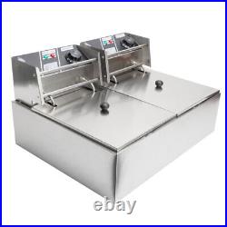 20L Commercial Electric Deep Fryer Fat Chip Twin Dual Tank Stainless Steel 5000W