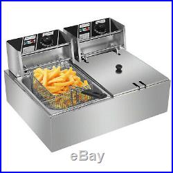 20L Commercial Electric Deep Fryer Fat Chip Twin Dual Tank Stainless Steel UK