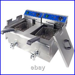 20L Commercial Electric Deep Fryers Stainless Steel Twin Tank Fat Chip Fryer