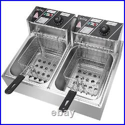20L Commercial Stainless Steel Electric Deep Fat Chip Fryer 6+6L Oil Dual Tank
