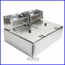 20L Electric Deep Fat Chip Fryer Commercial Twin Tank Stainless Steel 5000W