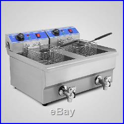 20L Electric Deep Fryer Double Tank wth Faucet Restaurant Frying 8kw French Fry
