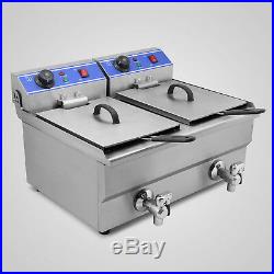 20L Electric Deep Fryer Double Tank wth Faucet Restaurant Frying 8kw French Fry