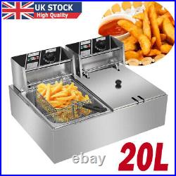 20L Large Electric Deep Fat Fryer Chip Frying Stainless Steel Double Oil Tank UK