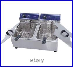 20L Large Electric Deep Fryer Stainless Steel Commercial Double Tank Oil Fryer