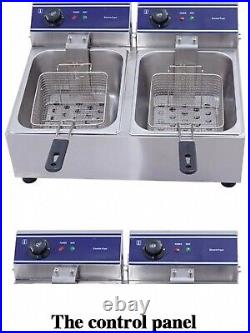 20L Large Electric Deep Fryer Stainless Steel Commercial Double Tank Oil Fryer