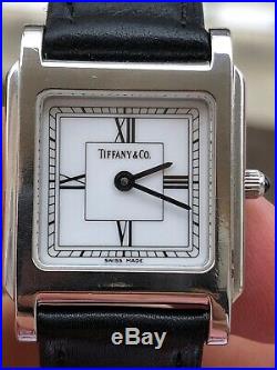 (20% OFF) TIFFANY & Co. Ladies Square Tank Stainless Steel WATCH Black Leather