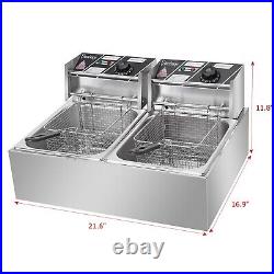 212L Electric Deep Fryer Commercial Dual Tank Twin Chip Basket Stainless Steel