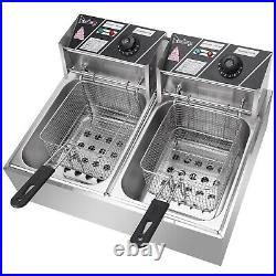 212L Electric Deep Fryer Commercial Dual Tank Twin Chip Basket Stainless Steel