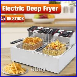 24L Commercial Electric Deep Fat Chip Fryer Dual Tank Stainless Steel 12L Oil UK